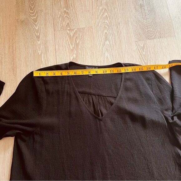 Eileen Fisher 100% Silk Textured Black V Neck Long Sleeve Oversized Tunic Top L - Picture 11 of 15